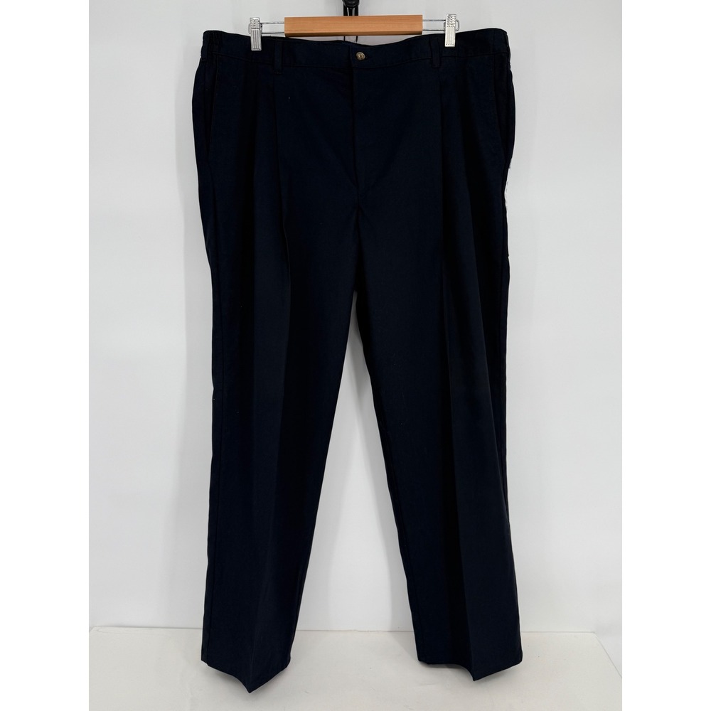 Puritan Mens Navy Blue Pleated Dress Pants Relaxed Fit Straight Leg Slacks 42x30